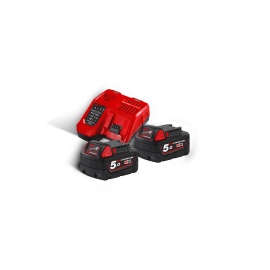 Kit de baterías y cargador Milwaukee - M18 NRG-502C, M18 B5 (2uds) + Cargador rápido, M12-18FC