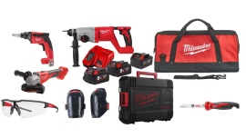 Kit de Pladurista + Rodillera flexíble + Gafas de seguridad básicas transparentes con antivaho y antirrayaduras + Folding Jabsaw + M18B5 Batería M18™ 