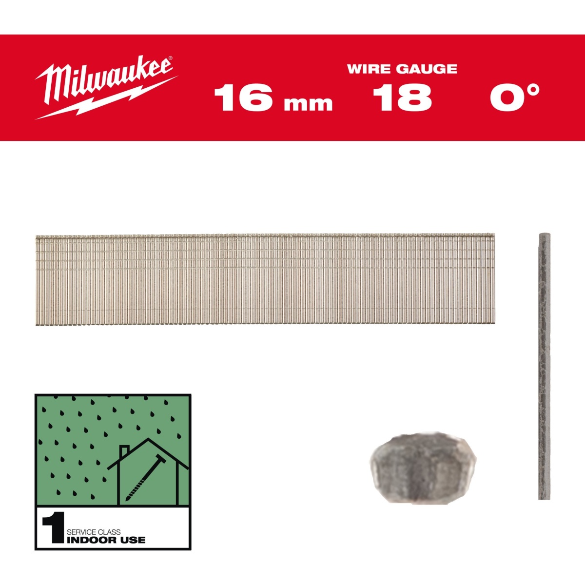 Clavos Milwaukee - 0° de acabado, 18G, cabeza fina, 16 mm (10000uds)
