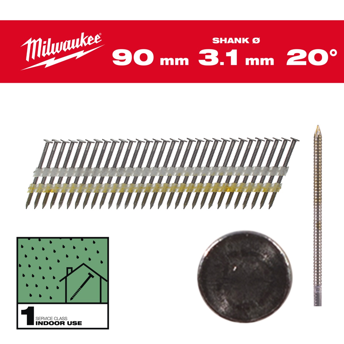 Clavos 20° cabeza redonda  90 mm / RS / B / SC1 - 1750 uds.