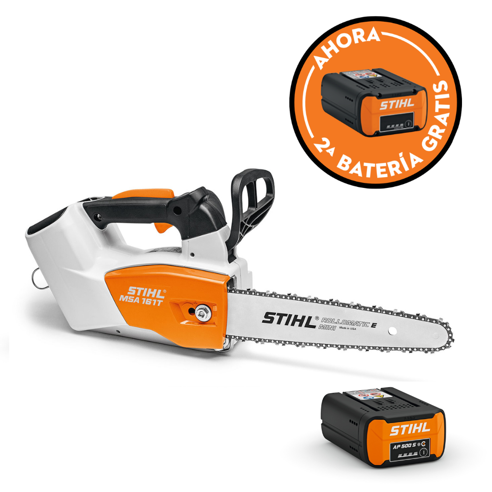 Motosierra de batería STIHL MSA 161 T, 25cm/10", 1/4" PM3, 57 eslabones + Batería STIHL AP 500 S + Batería GRATIS