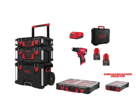PACKOUT™Conjunto baúl y 2 maletas + Organizador + Organizador compacto + Taladro percutor subcompacto Milwaukee - M12BLPDRC-202C M12™ BRUSHLESS