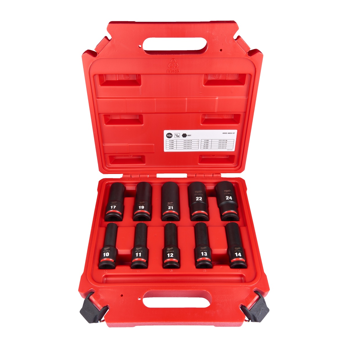 Estuche de 10 piezas de vasos largos Shockwave Milwaukee de 1/2"