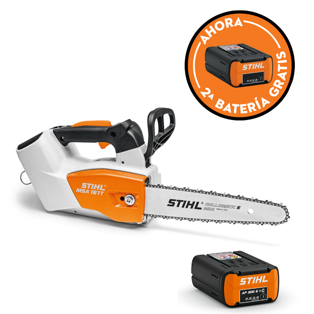 Motosierra de batería STIHL MSA 161 T, 25cm/10", 1/4" PM3, 57 eslabones + Batería STIHL AP 300 S + Batería GRATIS
