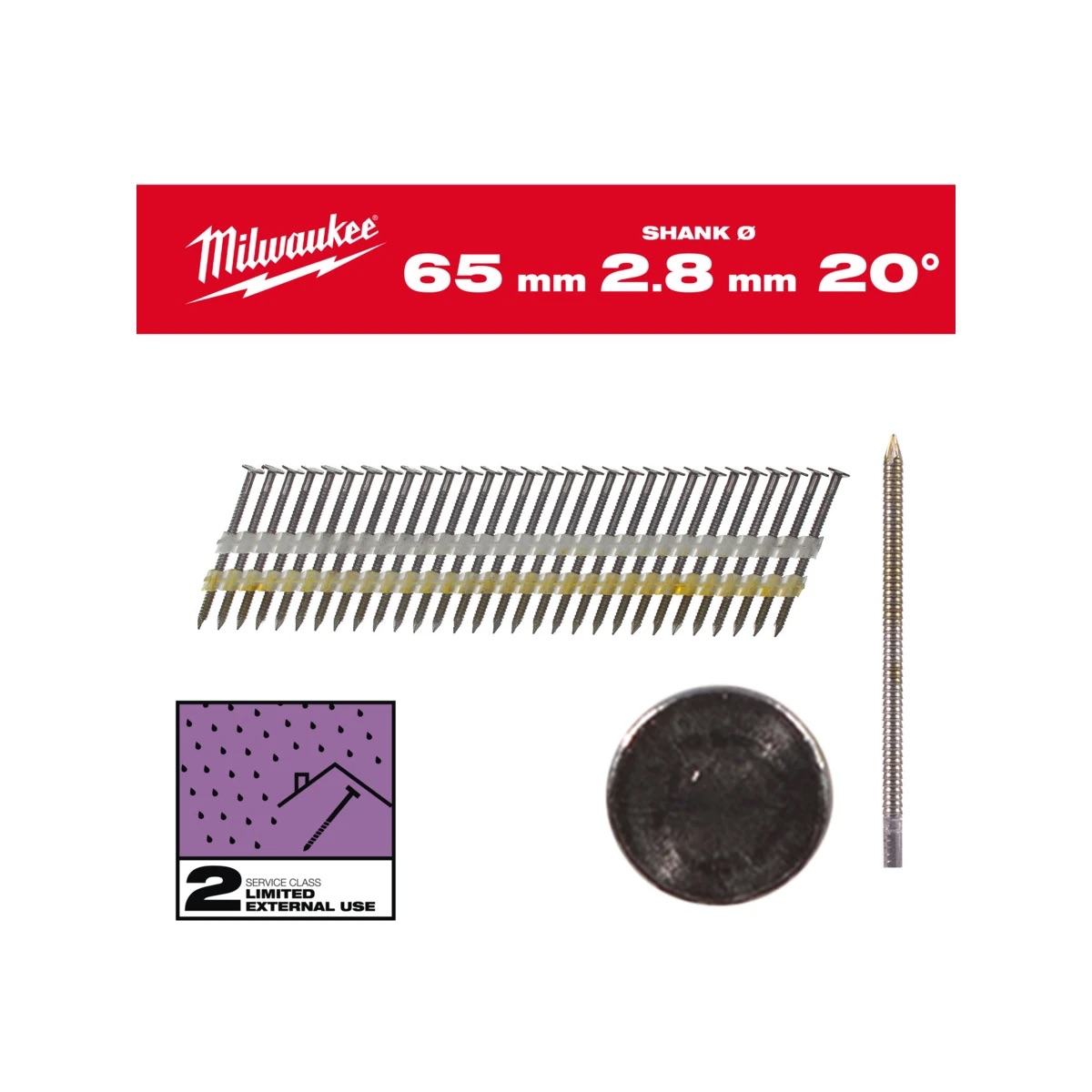 Clavos 20° cabeza redonda  65 mm / RS / G / SC2 - 2000 uds.